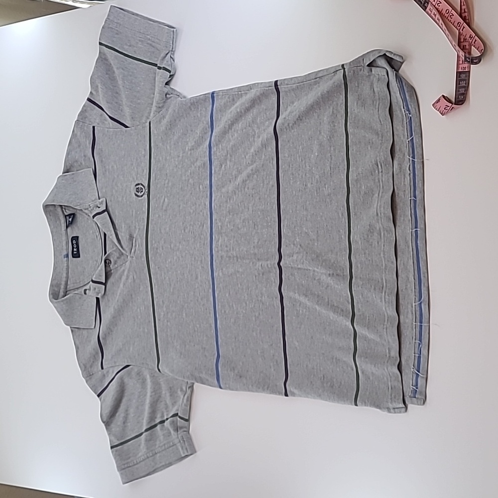 IZOD Men's Gray Striped Polo Shirt‎ - Size Medium